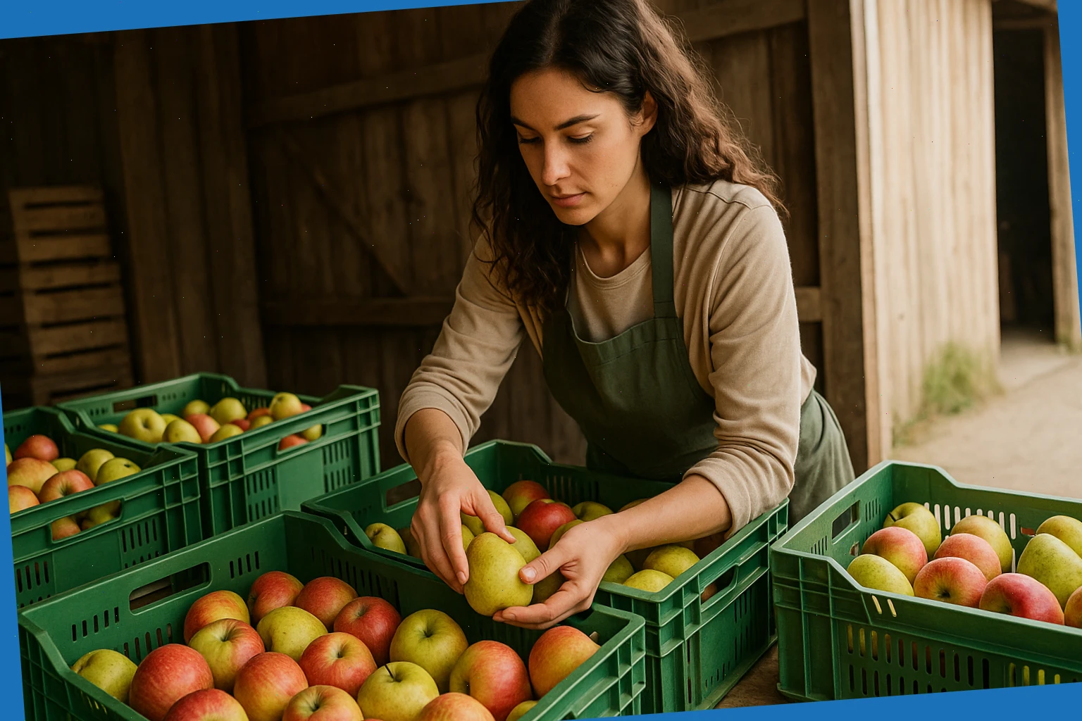 Ava packing mixed apple and pear crates